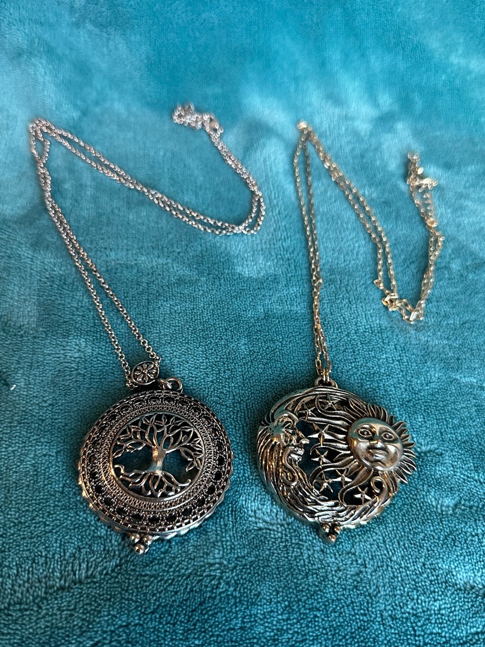 Boho Magnifying Glass Necklace Set Tree of Life & Celestial Sun Moon 30 inches